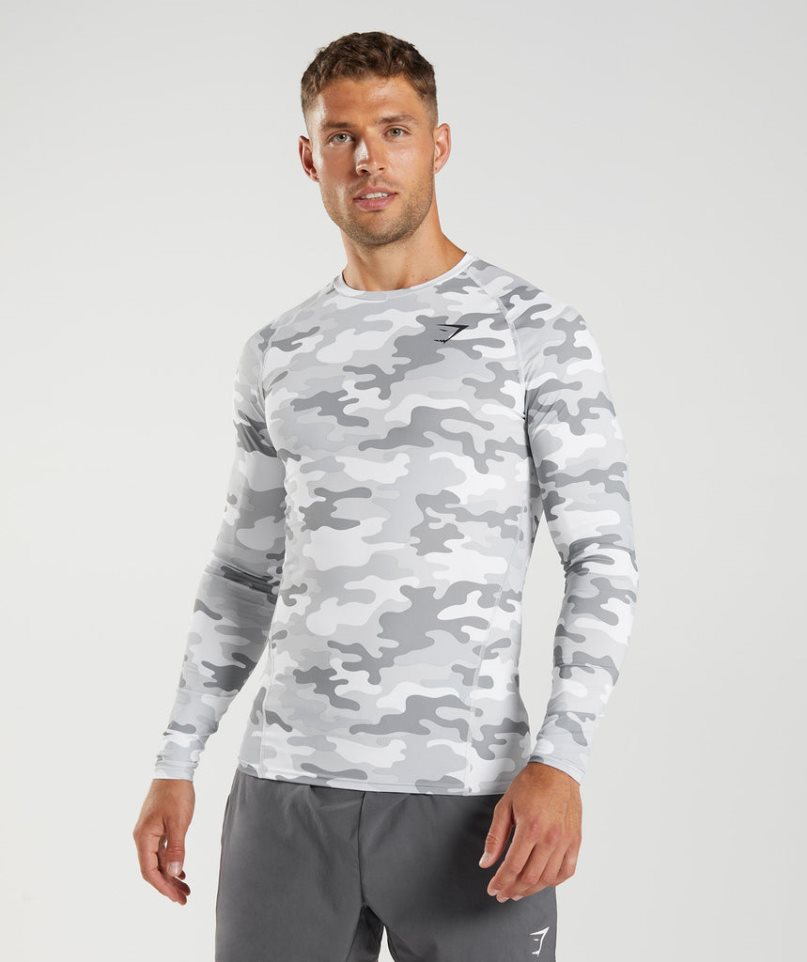 Men\'s Gymshark Element Baselayer Long Sleeve Top T-Shirts Camo | CA 8A1603